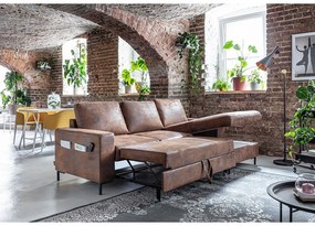 Colțar extensibil din imitație de piele cu șezlong pe partea dreaptă Miuform Lofty Lilly Vintage, maro