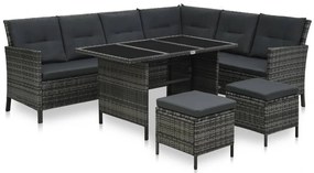 Set mobilier de gradina cu perne, 4 piese, poliratan, gri