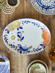 Platou de servire din ceramică multicolor pictat manual, 34×25×3,5 cm, „Lynna"