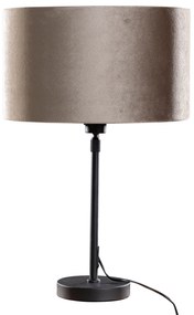 Lampă de masă neagră cu abajur din catifea taupe 35cm - Parte