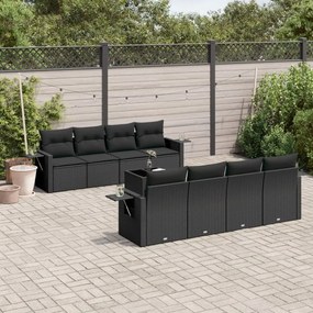 3252282 vidaXL Set mobilier de grădină cu perne, 9 piese, negru, poliratan