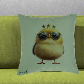 Perna Decorativa Pui Gold Star cu Ochelari Aurii, 40x40 cm, Verde, Husa Detasabila, Perna Inclusa, BEKZ®