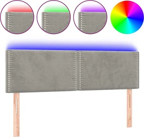 vidaXL Tăblie de pat cu LED, gri deschis, 144x5x78/88 cm, catifea