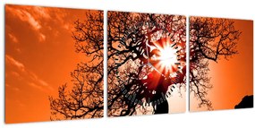 Tablou - Fag la apus de soare (cu ceas) (90x30 cm)