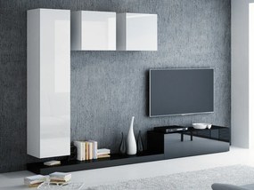 Mobilă pentru sufragerie Charlotte 112 Negru lucios, Alb, Alb lucios, Negru, Părți separate, Cu comodă tv, PAL laminat, 300x42cm, 89 kg