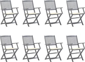 vidaXL Scaune pliabile de exterior cu perne, 8 buc., lemn masiv acacia