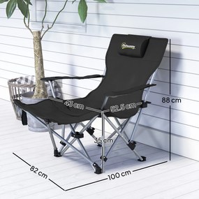 Outsunny Scaun de Camping Pliabil și Rabatabil cu Suport pentru Picioare Detașabil și Tetieră, 82x50/100x88 cm, Negru | Aosom Romania