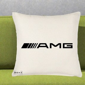 Perna Personalizata cu emblema Mercedes-AMG, 40x40 cm, Crem Reliefat, Husa Detasabila, Perna Inclusa, BEKZ®