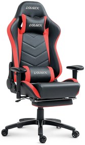 DOWINX Scaun gaming, ergonomic, suport lombar cu masaj, spătar rabatabil 90-180°, cotiere reglabile, suport pentru picioare, rezistent 150 kg, piele PU, Negru/Rosu