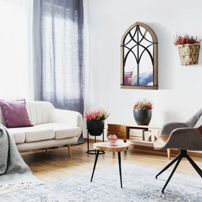 HOMCOM Oglindă de Perete cu Formă de Arc, Detalii Moderne și Cârlige, Oglindă din MDF și Sticlă, 60x93 cm, Maro și Negru | Aosom Romania
