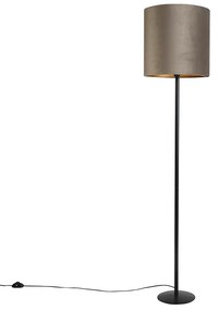 Lampă de podea neagră cu nuanță de catifea taupe și aur 40 cm - Simplo