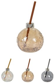 Pahar in forma de glob cu pai, din sticla, 12 cm - modele diverse