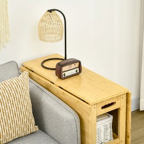 HOMCOM Masă Pliabilă, Masă de Dining, două laturi pliabile, două rafturi, picioare reglabile, bambus, 149,5 x 80 x 73,5 cm | Aosom Romania