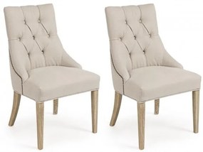 Set 2 scaune tapitate cu stofa si picioare din lemn Cally Bej / Natural, l51xA61xH90 cm