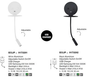 Aplica ambientala cu reader LED directionabil si USB Charger Eclip alba NVL-9173281