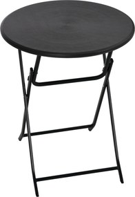 Outsunny Masă de Grădină Rotundă, Pliabilă, pentru 2 Persoane, Efect Lemn, Oțel+Plastic, Gri Închis, 60 x 60 x 73 cm | Aosom Romania
