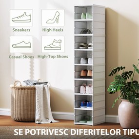 HOMCOM Dulap de Pantofi Modular cu 8 Cutii Stivuibile pentru Pantofi, 26x35x140 cm, Alb | Aosom Romania