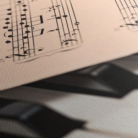 Tablou cu pian și notele muzicale (cu ceas) (90x30 cm)