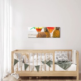 Tablou cu ananas și pahare pe plajă (cu ceas) (90x30 cm)