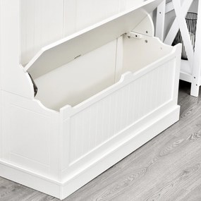 HOMCOM Cuier de Podea cu Bancă pentru Pantofi și 5 Cârlige, MDF, 96L x 34I x 179,7Î cm, Crem | Aosom Romania