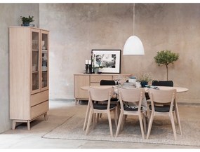 Scaun de dining din lemn de stejar cu șezut gri închis Rowico Cato, maro deschis