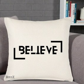 Perna Decorativa Believe Minimalist, 40x40 cm, Crem Reliefat, Husa Detasabila, Perna Inclusa, BEKZ®