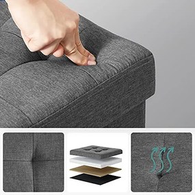 Taburet cu capac si spatiu depozitare, MDF / textil, gri inchis, Songmics