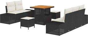 vidaXL Set de canapele pentru grădină cu pernă 8 pcs Negru poliratan
