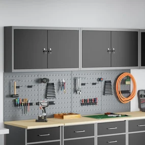 vidaXL Set de Cabinet pentru Unelte și Pegboard cu raft 6 pcs Negru