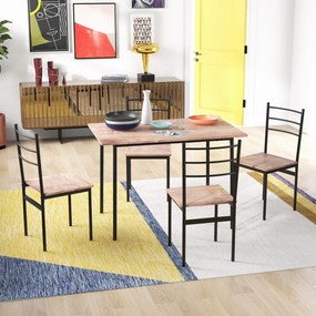HOMCOM Set din 5 Piese cu Masă de Bucătărie Dreptunghiulară și 4 Scaune Moderne din MDF și Oțel, 110x70x75 cm , Maro | Aosom Romania