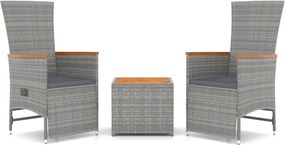 vidaXL Set șezlonguri de grădină, 3 piese, poliratan și lemn acacia