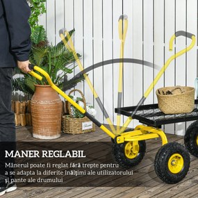 Outsunny Roabă de Grădină cu Mâner și 4 Roți Mari, Capacitate 150 kg, 94x48,5x100 cm, Verde | Aosom Romania