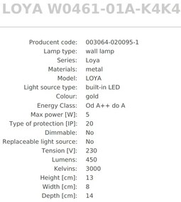 Aplica de perete LED directionabila, design minimalist LOYA, auriu lucios