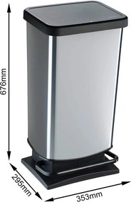 Coș de gunoi argintiu cu pedală din plastic 40 l Paso – Rotho