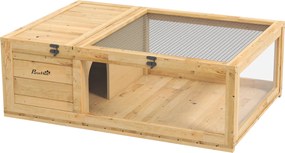 PawHut Cușcă pentru animale mici, broaște țestoase, cu 2 spații 91 x 60,5 x 32 cm lemn masiv galben deschis | Aosom Romania