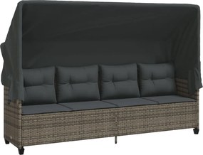 vidaXL Șezlong cu baldachin și perne, gri, poliratan