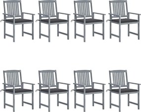 vidaXL Scaune de grădină cu perne, 8 buc., gri, lemn masiv de acacia