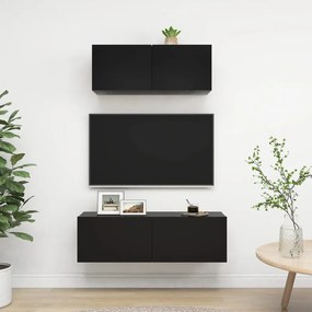 Set dulap TV, 2 piese, negru, PAL 2, Negru, 80 100 x 30 x 30 cm
