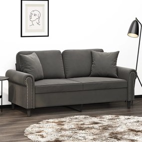 3153206 vidaXL Canapea cu 2 locuri cu perne&pernuțe gri închis 140 cm, catifea
