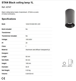 Spot aplicat pentru tavan si plafon design modern STAN negru