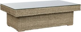 Set lounge exterior din fibre naturale împletite și structura din lemn de tec cu 2 canapele, măsuță de cafea și perne, „Borneo”