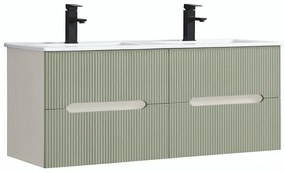 Trent 120 dulap de baie inferior cu chiuvetă ceramică (4 sertare) alb-verde