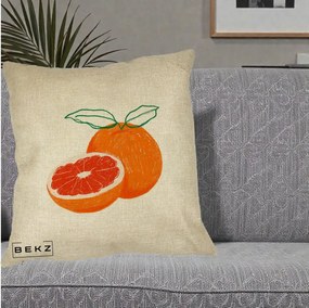 Perna Decorativa Grepfrut Citrus, 40x40 cm, Crem, Husa Detasabila, Perna Inclusa, BEKZ®