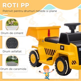 HOMCOM Camion Jucarie Electric cu Licenta CAT, Faruri si Efecte Sonore pentru Copii 18-36 Luni, 74.5x36x43.5 cm, Galben si Negru