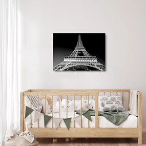 Tablou pe sticlă - Turnul Eiffel, alb-negru (70x50 cm)