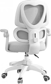 RESIGILAT- ErgoKids Flexi 608 – Scaun Ergonomic pentru Copii Reglabil, Spatar Dublu cu Suport Lombar, Cotiere Rabatabile, Suport pentru Picioare, Alb/Gri