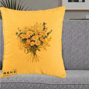 Perna Decorativa Buchet Camp Acuarela Margarete-Lavanda, 40x40 cm, Galben, Husa Detasabila, Perna Inclusa, BEKZ®