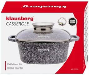 Oală pătrată cu capac 20x20 cm, 2.8L – Klausberg KB 7528, antiaderentă marmură, pentru gătit rapid și sănătos, culoare gri