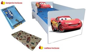 Pat copii Cars,saltea cadou,lenjerie inclusa
