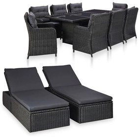 Set mobilier de exterior, 11 piese, negru, poliratan